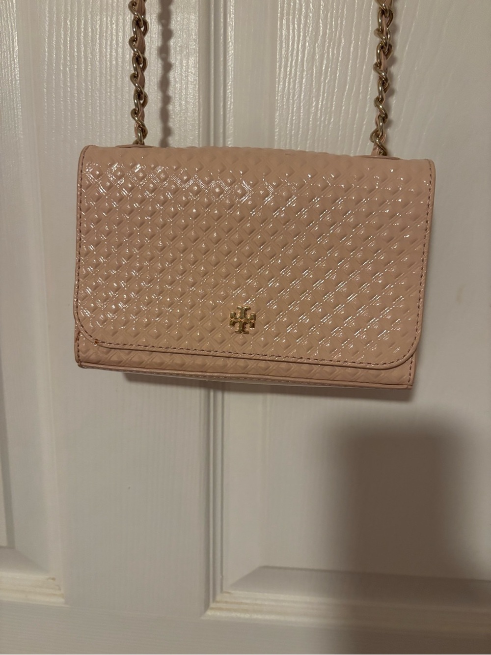 Tory Burch Blush Marion Embossed Crossbody with Gold Chain and Accents - Picture 2 of 6